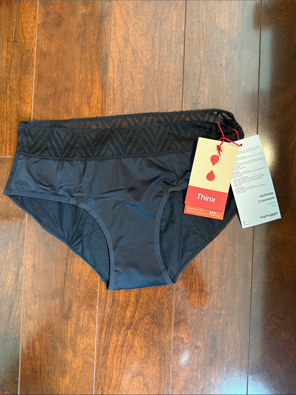 Thinx Black Lace-Waist Hiphugger Period Briefs